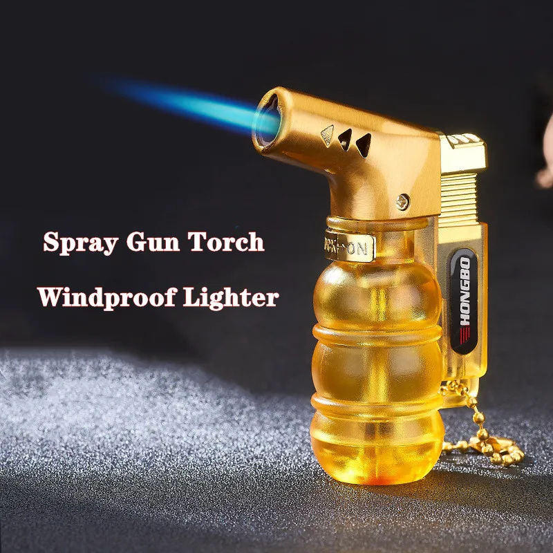 Spray Pištolo Baklo Windproof Prenosni Lažji Pregleden vidni Plina Modri Plamen Vžigalnika Butan Plin Cigar Cev Kuhinja Lažji