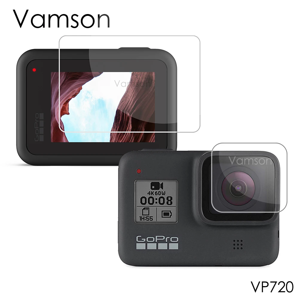 Vamson za Gopro Hero 8 Črno Kaljeno Steklo za Varovanje Film Objektiv +Zaslon Kamere, LCD Zaslon Zaščitna folija VP720
