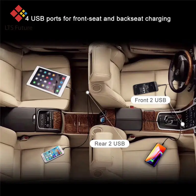 Dolg Kabel Backseat Telefona Polnilnik Multi USB Podaljšek Adapter za Zadnji Sedež Nazaj Auto Vozila Več Vrat, QC 3.0 Hitri Polnilnik
