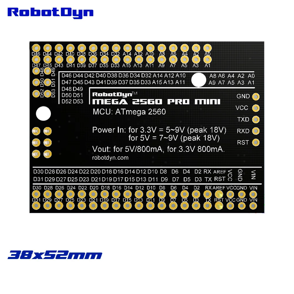 Mega 2560 PRO MINI 5V, ATmega2560-16AU, ŠT pinheaders. Združljiv za Arduino Mega 2560.