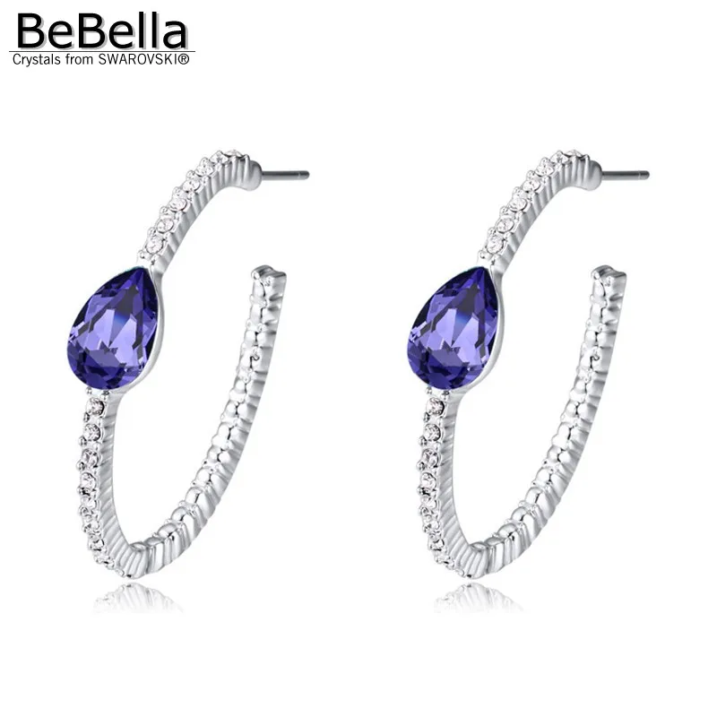 BeBella 5 barv hruška kristalno nastavitev 3.4 cm hoop uhani s Kristali Swarovski modni nakit za ženske, dekleta darilo