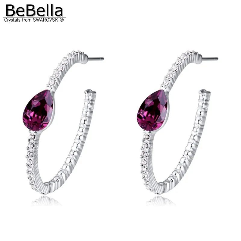 BeBella 5 barv hruška kristalno nastavitev 3.4 cm hoop uhani s Kristali Swarovski modni nakit za ženske, dekleta darilo