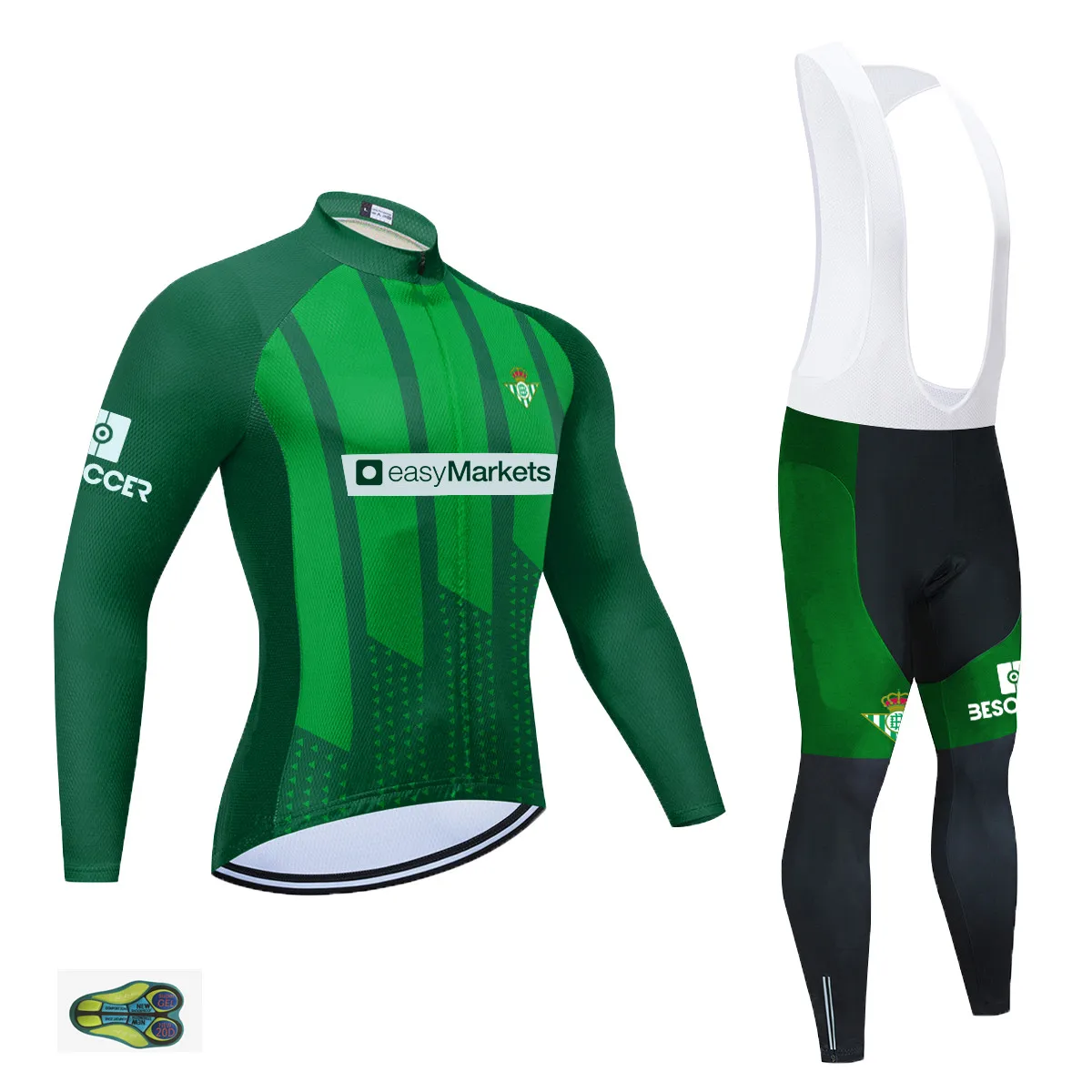 Ekipa 2020 Real Betis Zeleni Kolesarski Dres Komplet Dolg Rokav Maillot Ropa Ciclismo MTB Kolo Športna oblačila Kolesarska Oblačila Sklop 20 D Gel