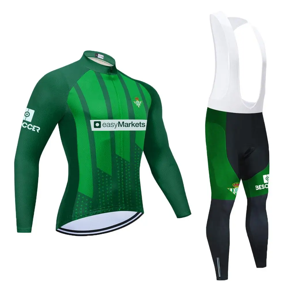 Ekipa 2020 Real Betis Zeleni Kolesarski Dres Komplet Dolg Rokav Maillot Ropa Ciclismo MTB Kolo Športna oblačila Kolesarska Oblačila Sklop 20 D Gel