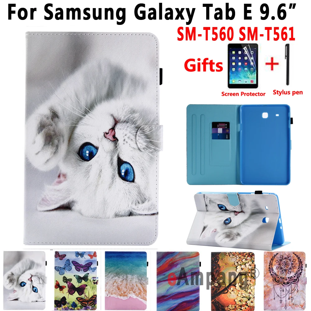 SM-T561 SM-T560 Ohišje za Samsung Galaxy Tab E 9.6 T560 T561 T562 Smart Cover Funda Tablet Risanke Mačka Usnje Lupine +Film+Pen
