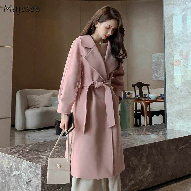 Zimski Plašč Ženske Trdna Roza Obleko Eleganten Casual Volne Ženska Rdeče Plašče Udobno Dame Korejski Moda Plus Velikost Mešanice