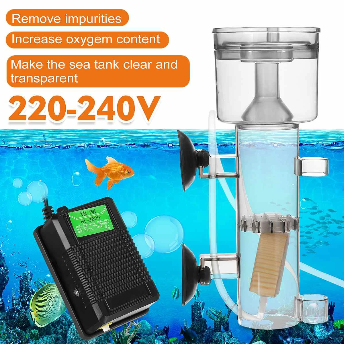 Aquarium Fish Tank Beljakovin Ločilo morska voda Slana Zunanje Skimmer Filter 600-800L/h Pretok Čiščenje Vode Kakovost