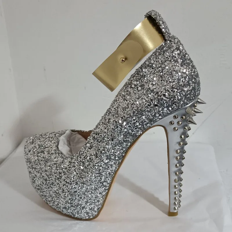 SHOFOO čevlji,Modno novost ženske čevlje, usnje srebrna, o 14.5 cm visoko peto čevlje, krog toe črpalke.VELIKOST:34-45
