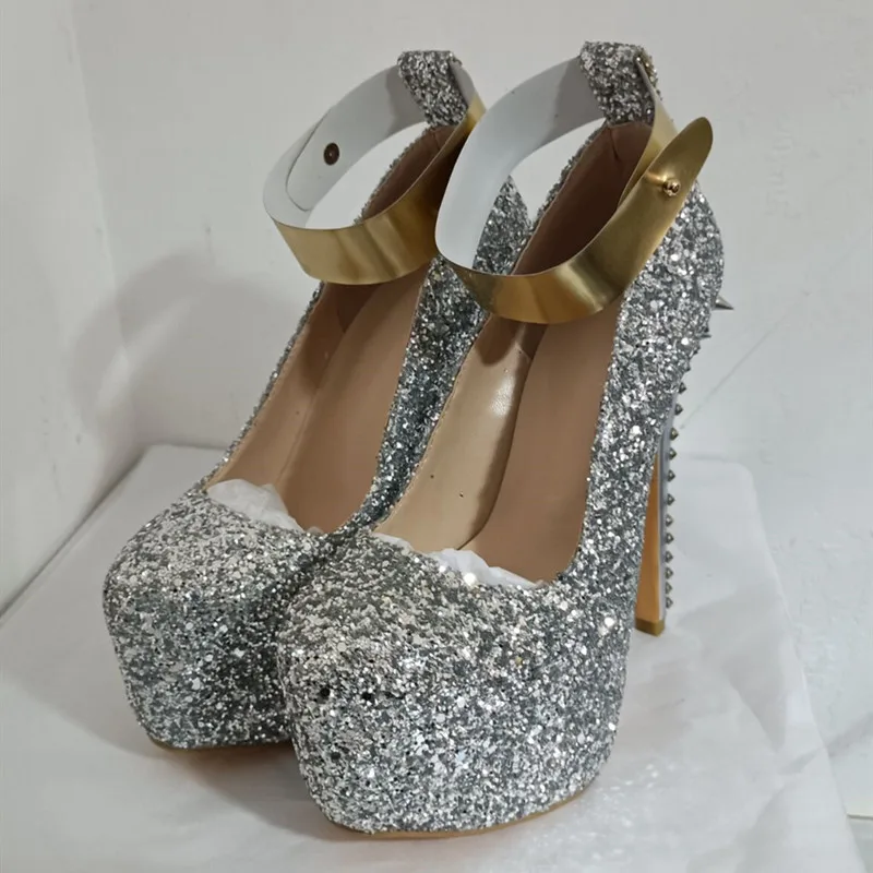 SHOFOO čevlji,Modno novost ženske čevlje, usnje srebrna, o 14.5 cm visoko peto čevlje, krog toe črpalke.VELIKOST:34-45