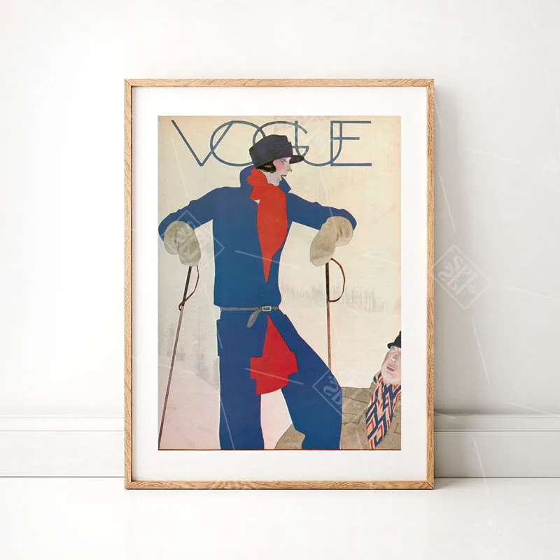 Vintage Platno Umetniške Grafike Slikarstvo Modnih Plakati Kritje 1927 Modi Smučišče Steni Sliko Francoski Smučar Zime Doma Dekor