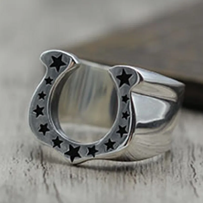 S925 srebrni nakit osebnost trendovske Vintage Retro podkve zaprt obroček U oblikovan Srebrna Zvezda, Obroč