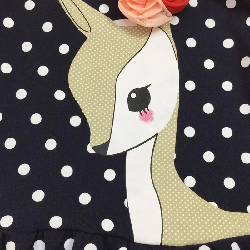Nove Jesensko Zimske Obleko Dekle Malčke Baby Girl Obleke Bombaž Dolg Rokav Pika Cartoon Živali Jelena Tiskanja Ruffle Princesa Obleke