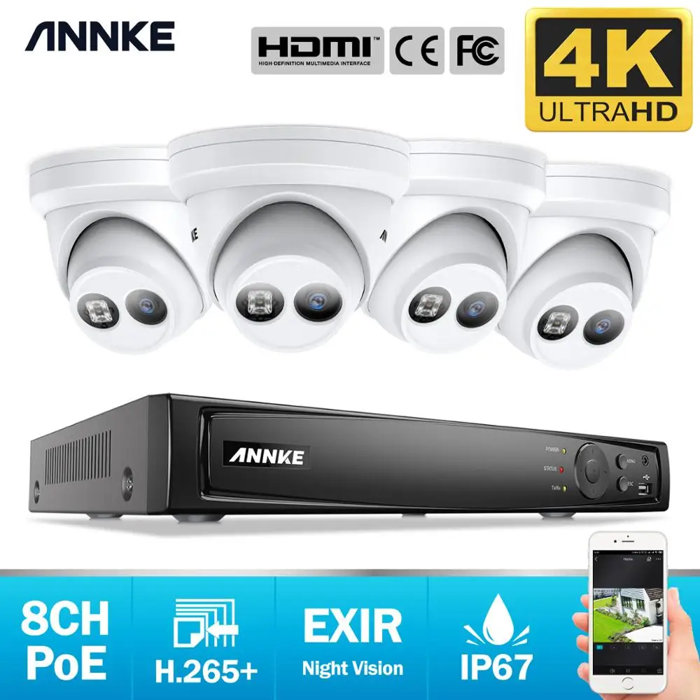 ANNKE 8CH 4K Ultra HD POE Omrežna Video Varnostni Sistem 8MP H. 265+ NVR Z 4pcs 8MP Vremensko IP Kamera Podpira TF Kartice 128G