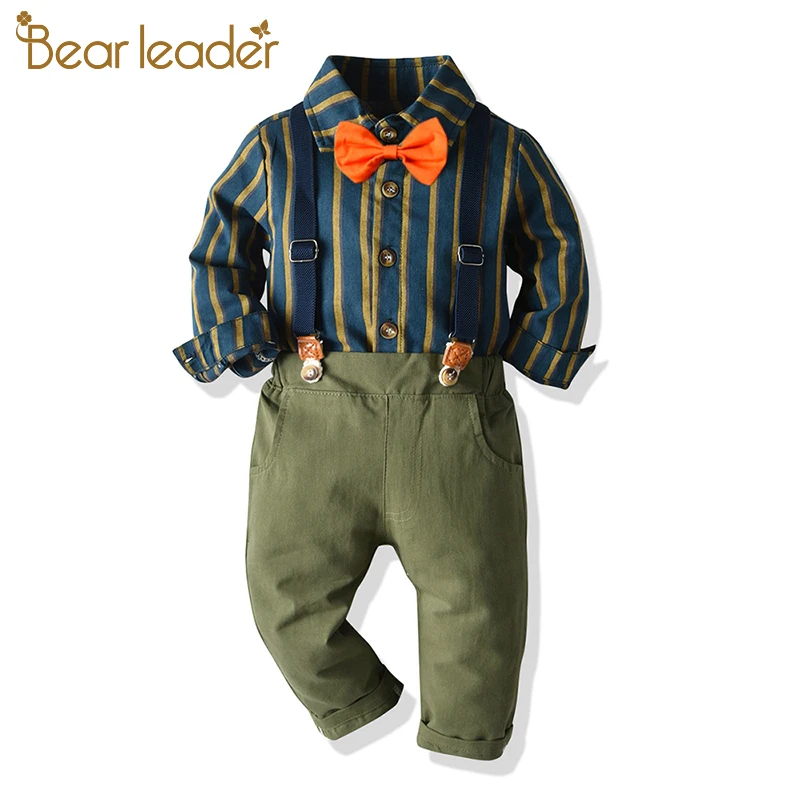 Medved, Vodja Baby Boy Oblačila Bombaž bo Ustrezala Modno Črtasto Natisnjeni Priložnostne Bluzo Otrok bo Ustrezala Baby Obleko Poročno Gospod Set