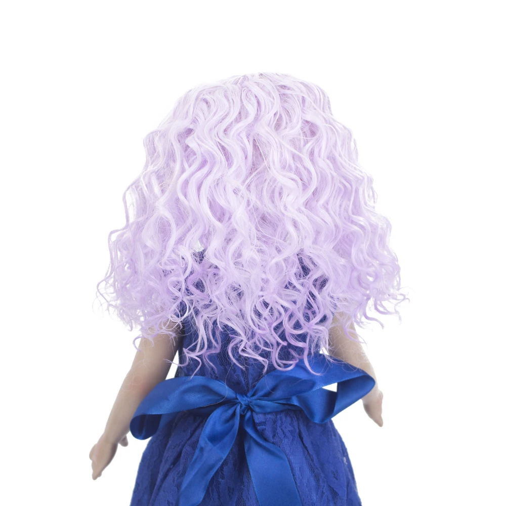 Ombre Bela Vijolična Barva Kratke Lase Lasuljo Hairpiece Pričeska za 18 inch Ameriške Lutke DIY Kar dodatno Opremo