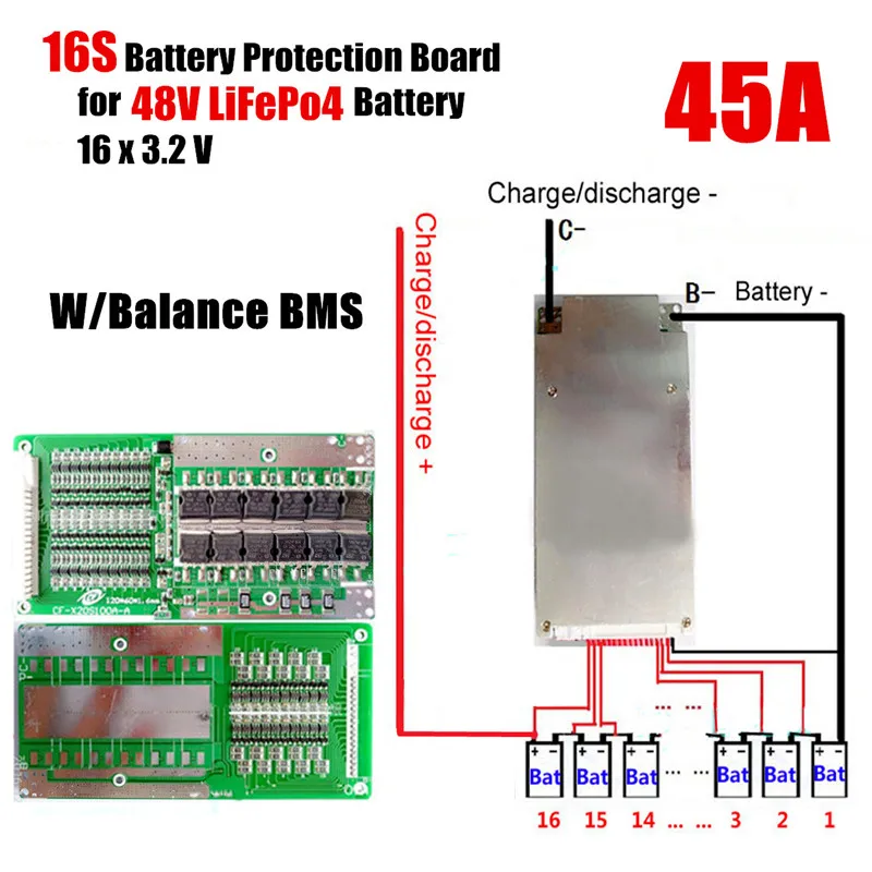 16S 45A 48VLi-Ionska Litij-Lifepo4 Baterije Protection Board Bms Lfp Pcm Pcb Integrirana Vezja Odbor Za E-Kolo Električni
