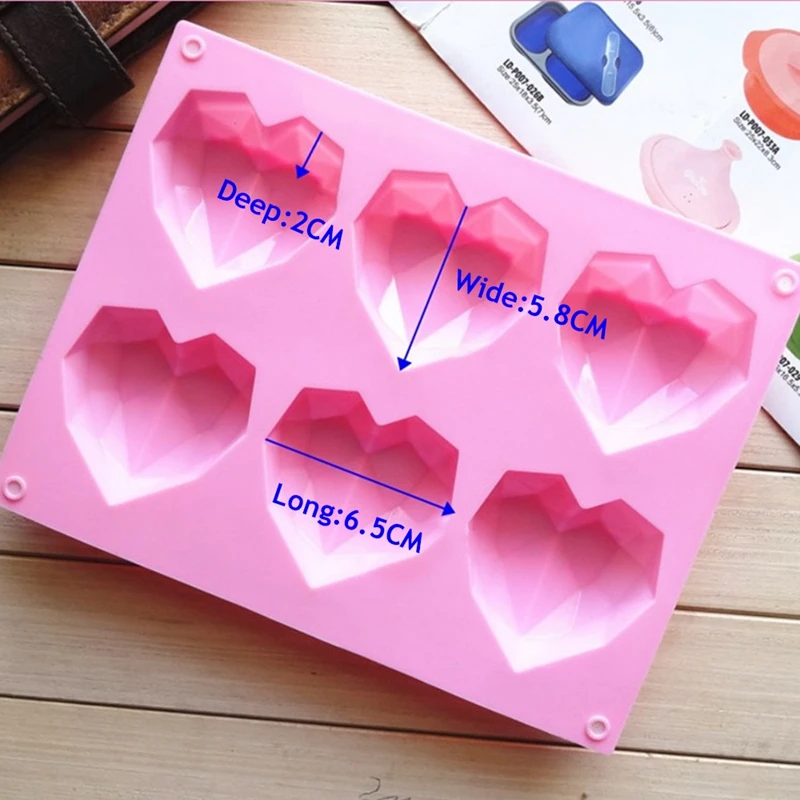 6-Votlini Diamond Ljubezen Srce-Oblikovane Silikonske Kalupe za Goba Sladice Čokoladni Mousse Sladica Bakeware Pecivo Plesni