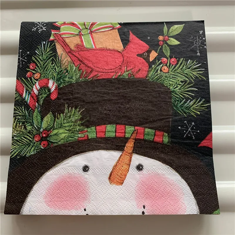 Božična poroka, rojstni dan decoupage papir napkin letnik luštna črna tkiva snežaka klobuk darila polje dekor brisačo serviete