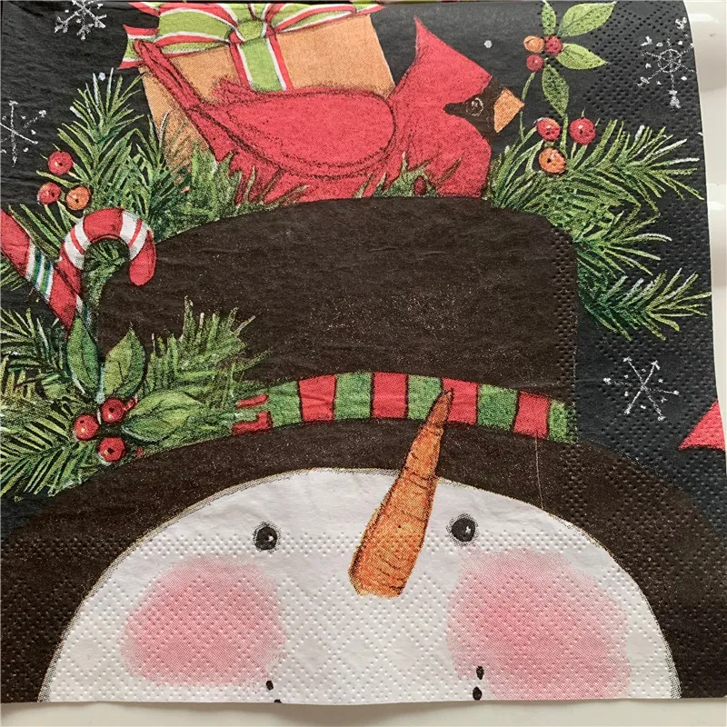 Božična poroka, rojstni dan decoupage papir napkin letnik luštna črna tkiva snežaka klobuk darila polje dekor brisačo serviete