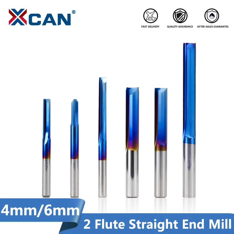 XCAN Naravnost Koncu Mlin 1pc 4 mm/6 mm Kolenom Nano Modra, Prevlečeni Karbida Rezkanje Rezalnik Za Les, PVC, Likoven CNC Graviranje Usmerjevalnik Bit