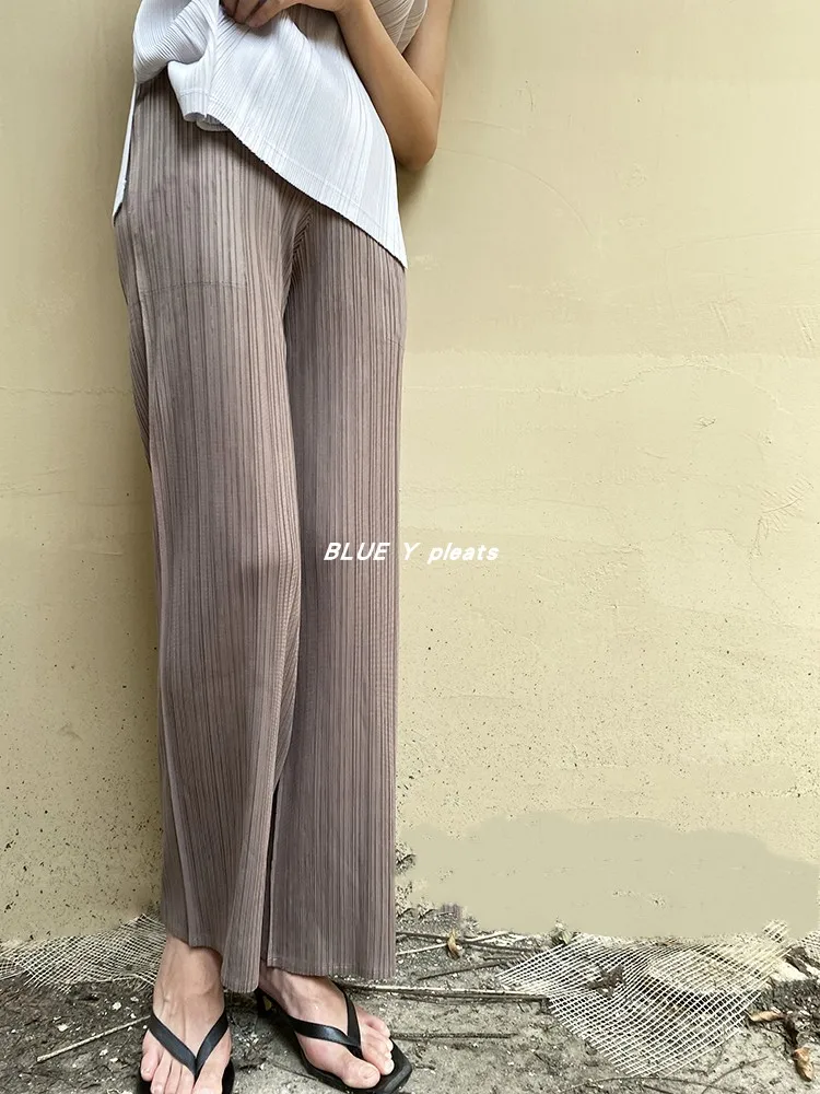 Miyake naguban hlače ženske sodijo oblačila Nove barve poletje korejski visoko pasu priložnostne klasičnih osnovne Gleženj-Dolžina naravnost hlače