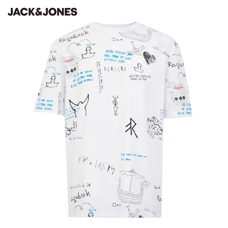 JackJones Moške Bombaž Grafiti Vzorec Okrogel vratni Izrez, Kratke oplaščeni T-shirt| 220101583