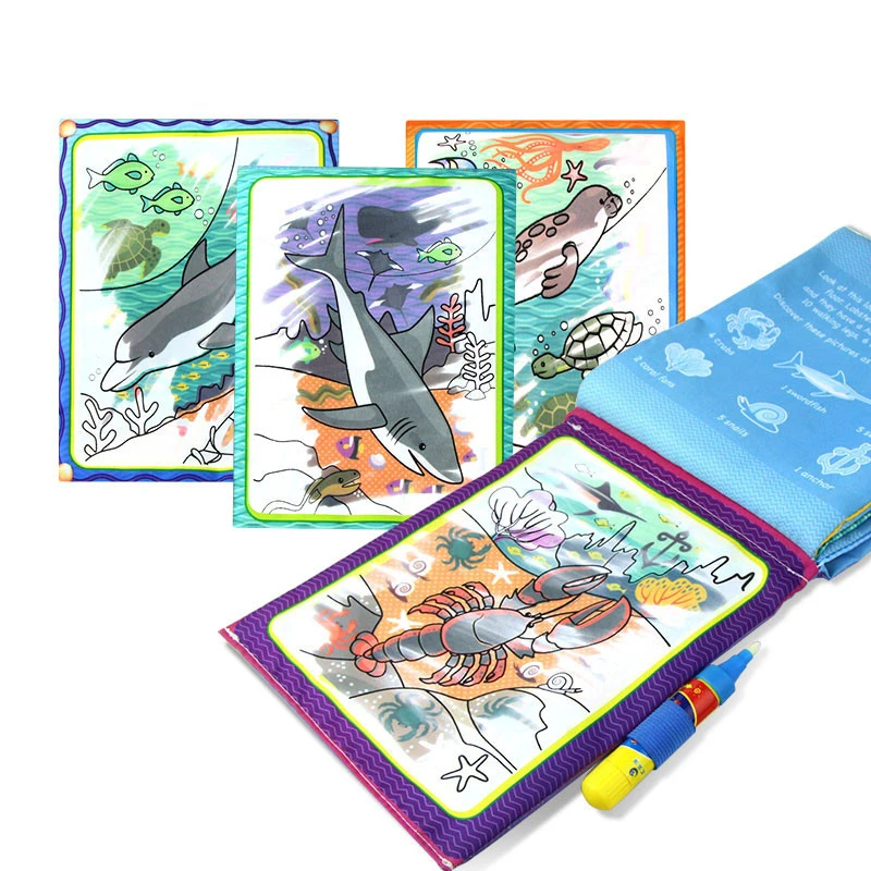 Čarobno Vodo Risanje Igrače Nastavite Krpo Knjiga Doodle Ocean Živali Serije Slikarstvo Mat Začetku Izobraževalne Igrače Za Otroke, Otroci Baby