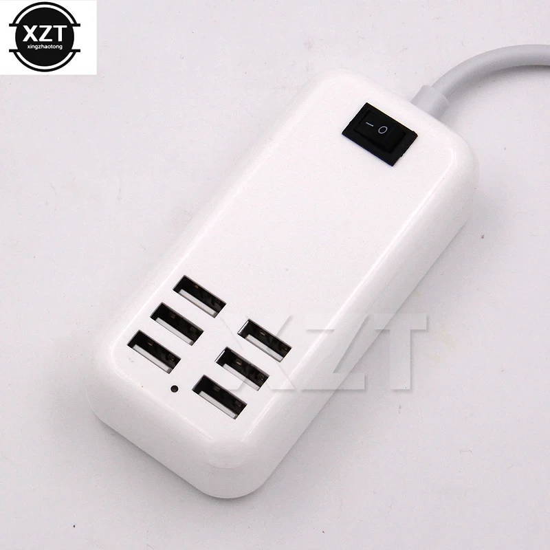 6 Vrata Prenosni USB Hub Namizni Polnilnik AC Power Adapter EU Plug Reže za Polnjenje Razširitev Vtičnice Vtičnice S Stikalom