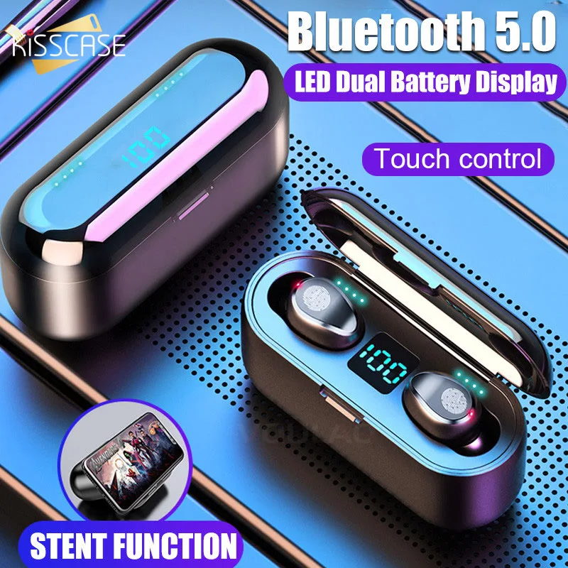 Bluetooth V5.0 Brezžične Slušalke Za iphone Čepkov Stereo Šport Slušalke Slušalke Glasbeni Mikrofon 2000mAh Moči Banke Bettery