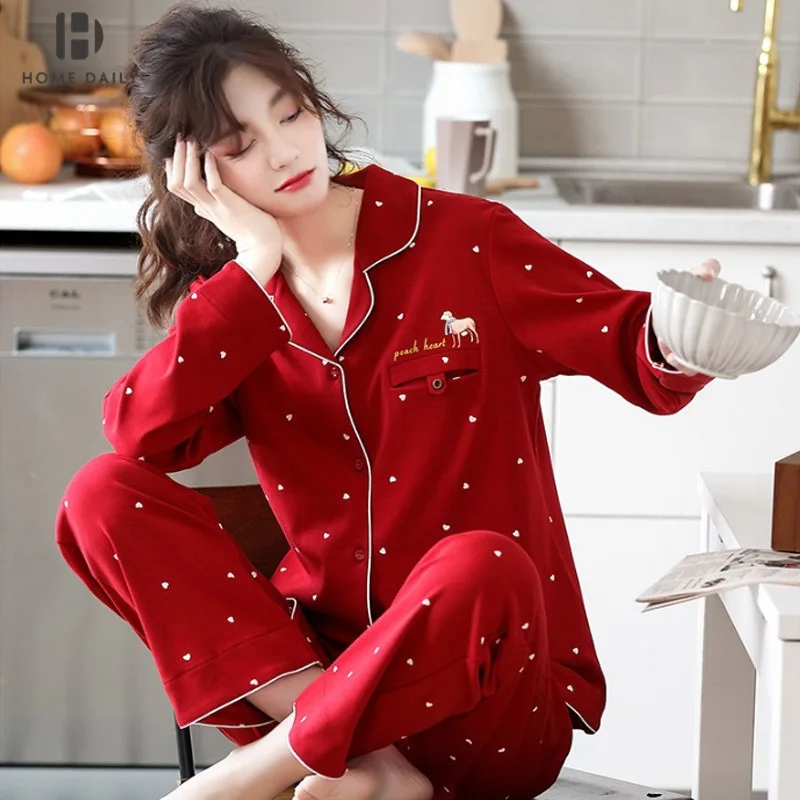 Spomladi in Jeseni Pižamo Žensk Bombaža Dolgo Sleeved v korejskem Slogu Jopico Svoboden Žensk Bombaž Nosljivi Homewear Nastavite Sleepwear