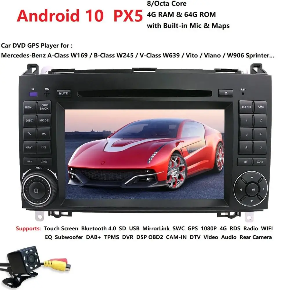 Hizpo PX5 4G Avto Multimedia player Android 10 2 Din GPS Autoradio Za Mercedes/Benz/W169 W245 W639 W906 Sprinter B160 B170 B200