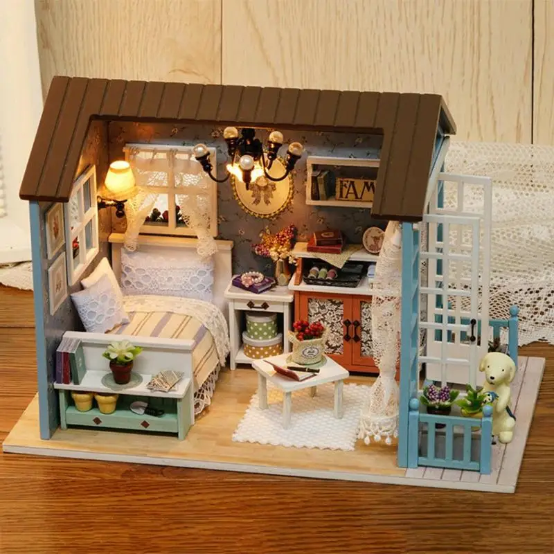 DIY Lesene Miniaturni Lutke Pohištvo za Otroke, Odrasle, Mini Leseno Gradnjo Kompleti Igrače Gradnje Model Zabavno Stavbe Igrače