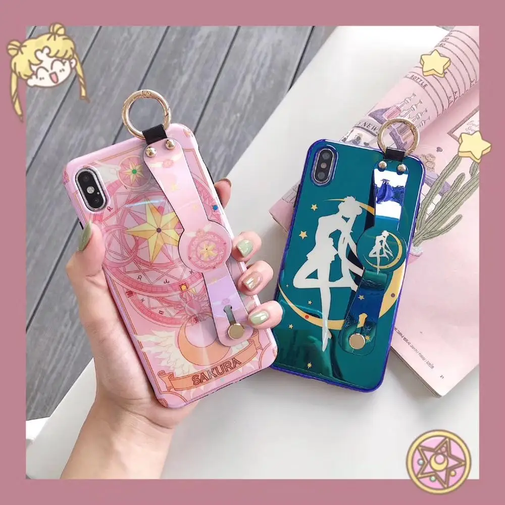 Japonska Sailor Moon Sakura Primeru Telefon Za iPhone11 12Pro Xsmax 78Plus XR SE2020 Stojalo Mehko TPU Kritje Suh Capa Varstvo