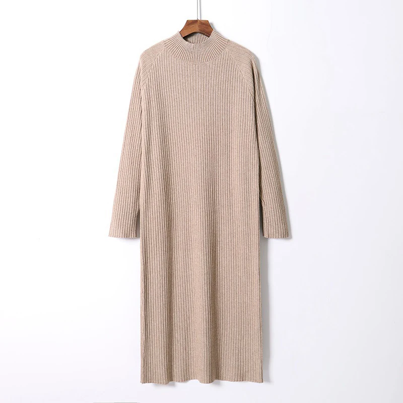 Elegantna oversize debele dolgo obleko pulover ženske, Pol-visoko jeseni, pozimi naravnost pulover obleko ženski priložnostne razsuta prepleteno mrežo obleko