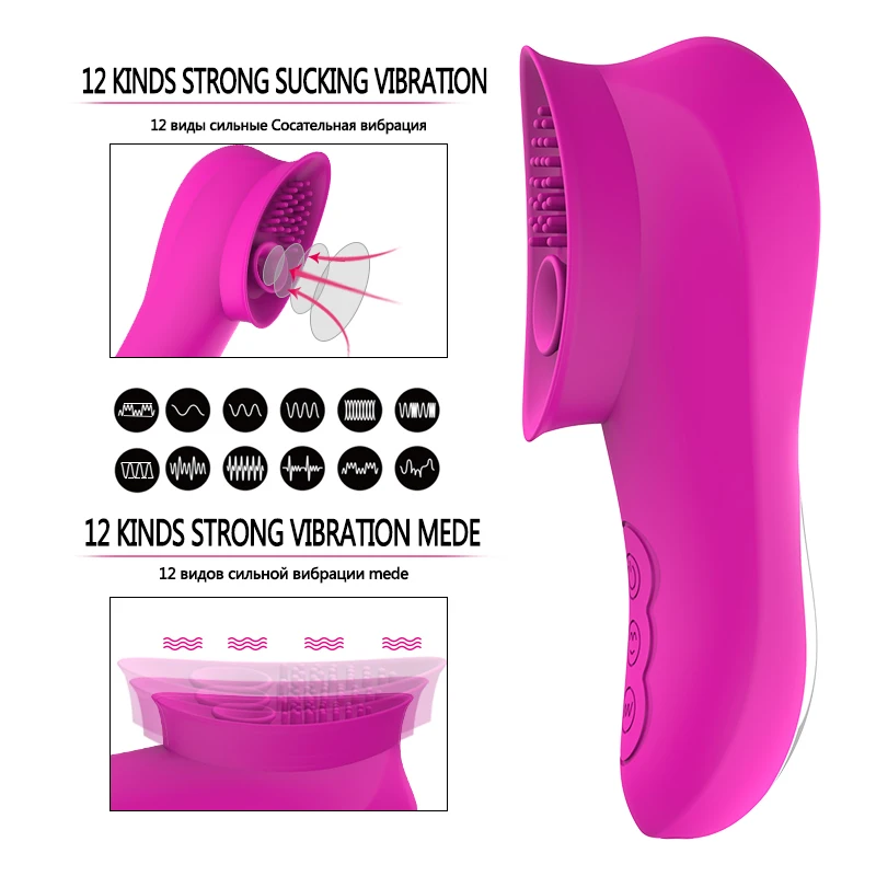 Silikonski Sesanju Vibrator Blowjob Jezika Lizanje sex igrače Klitoris Bedak 12 Hitrosti G spot vibratorji za Ženske Erotično sex igrače