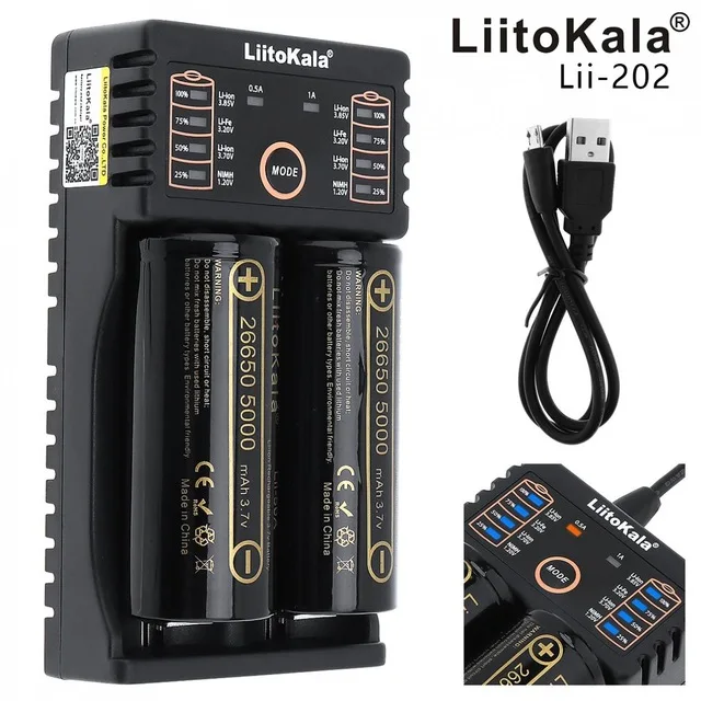 LiitoKala polnilnik Lii-202+2 kos HK Lii-50A LiitoKala 26650 5000 mah baterija za ponovno Polnjenje za svetilko, 40-50A downlo