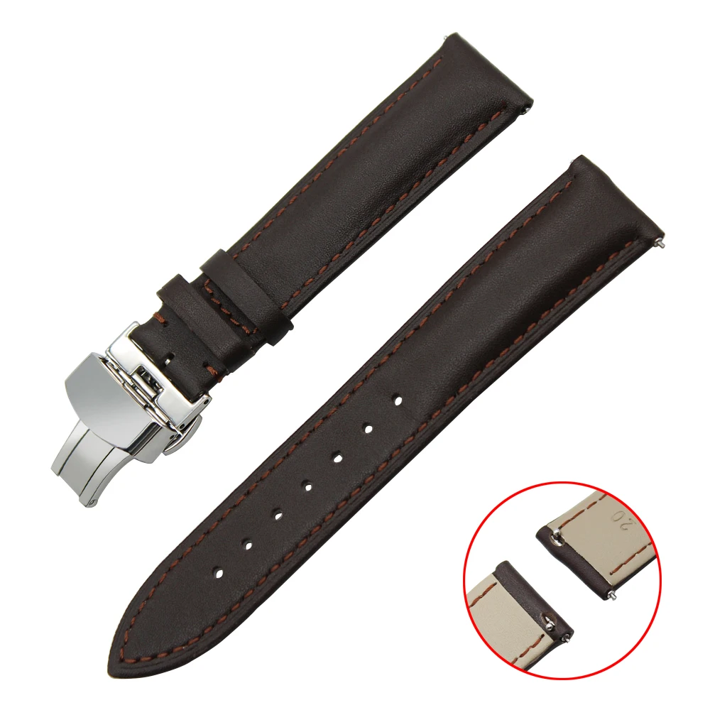 18 mm 20 mm 22 mm Pravega Usnja Watch Band Hitro Sprostitev Trak Univerzalno Watchband Metulj Sponka Zapestnega Pasu Zapestnica Črna