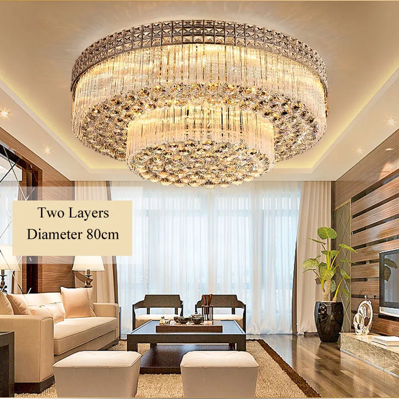 Razkošno LED zlati dnevna soba krog kristalno razsvetljavo atmosferski Evropski stil moderne svetilke, podolgovate tri plasti stropne svetilke