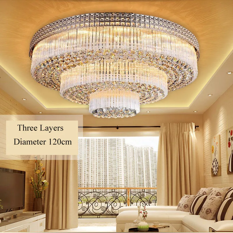 Razkošno LED zlati dnevna soba krog kristalno razsvetljavo atmosferski Evropski stil moderne svetilke, podolgovate tri plasti stropne svetilke