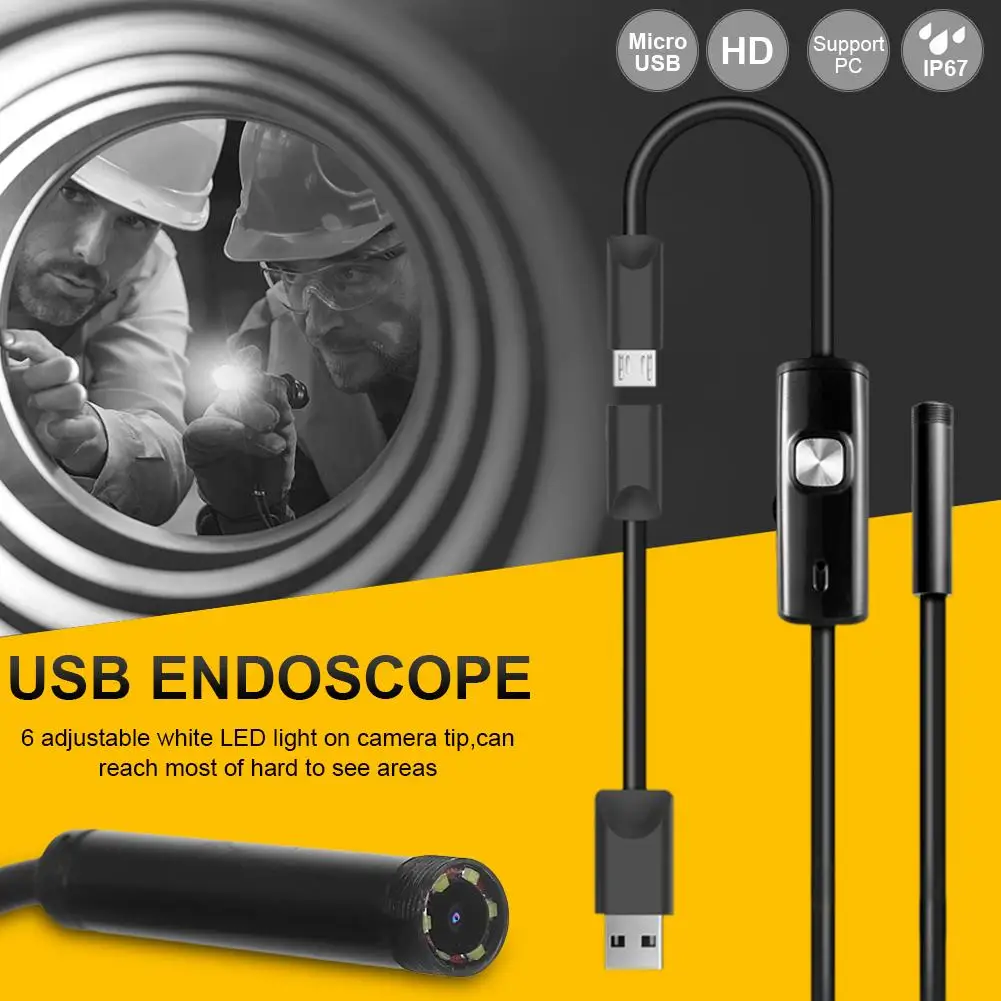 Cev USB2.0 Mobilni Telefon Endoskop 1.3 MP 6LED 5,5 mm Težko Tube Kanal klimatska Naprava Samodejno Popravilo Nepremočljiva HD Coms Fotoaparat