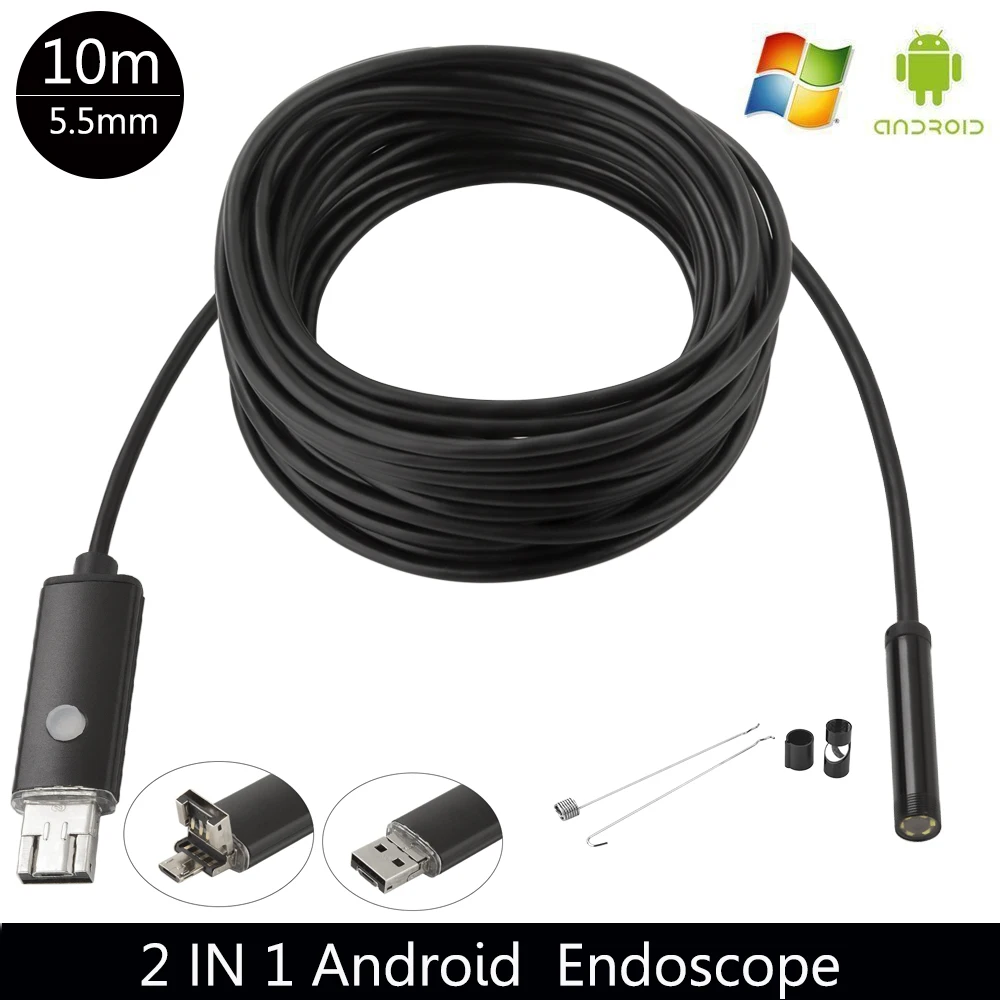 JCWHCAM 5,5 mm Android USB-Endoskop Fotoaparat 1/2/5/10M Prilagodljiv Kača Cev Pregleda Pametni Telefon Android OTG USB Borescope Fotoaparat