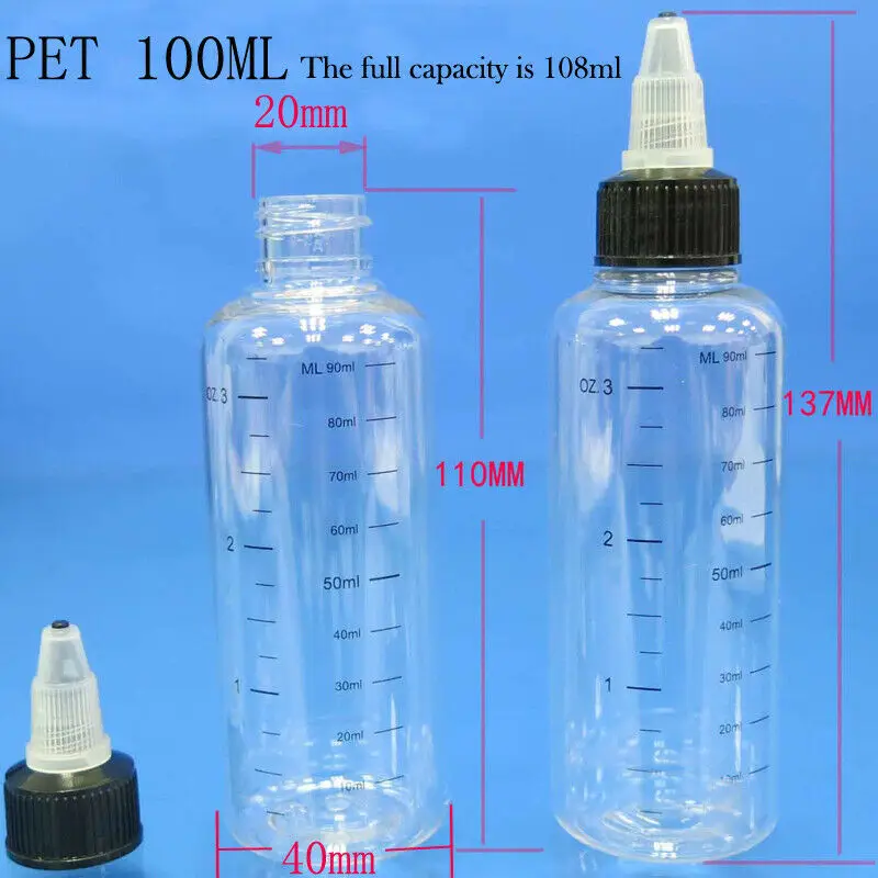 5pcs 30 ml/60ml/100 ml/120ml/250 ml Plastična PET E sok, Tekočina Kapalko Zmogljivosti Steklenice Twist Vrh Skp Steklenico za Tatoo Pigment Črnila