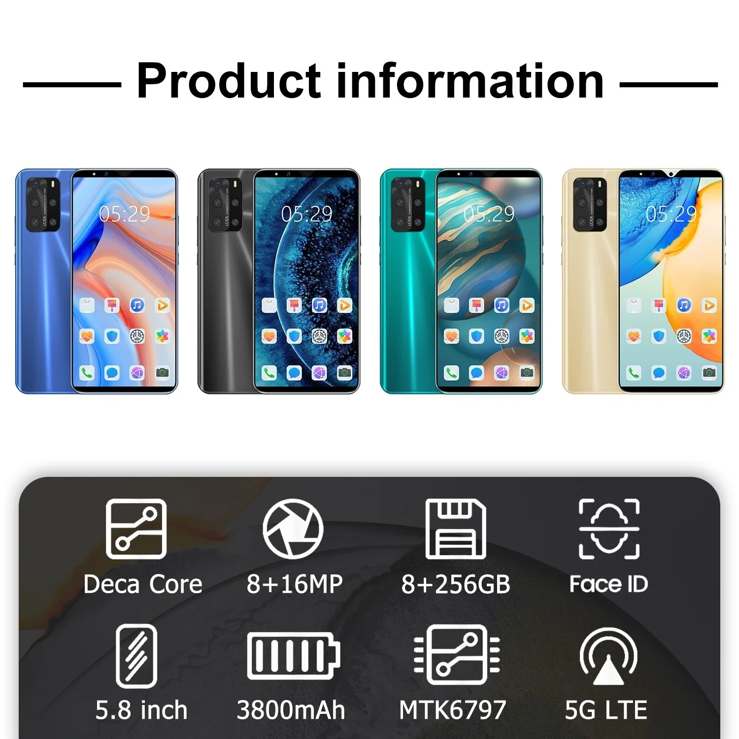 Huawe P40 Pro Android 9.1 5.8 palčni FHD+ Zaslon Pametnega telefona MT6797 8+16MP Mobilni Telefon 8GB 256GB Deca Jedro 4G 5G LTE Mobilni Telefon
