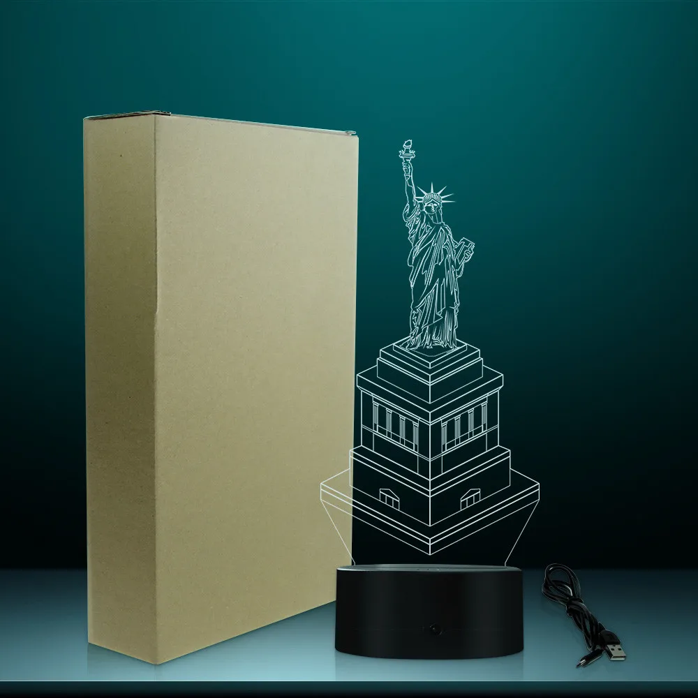 Kip Svobode Svetovno Znanih Znamenitosti 3D iluzije Noč Svetilka New York Ameriški Simboli, Potovanja, trgovina s Spominki, Darila Tabela Razpoloženje Lučka