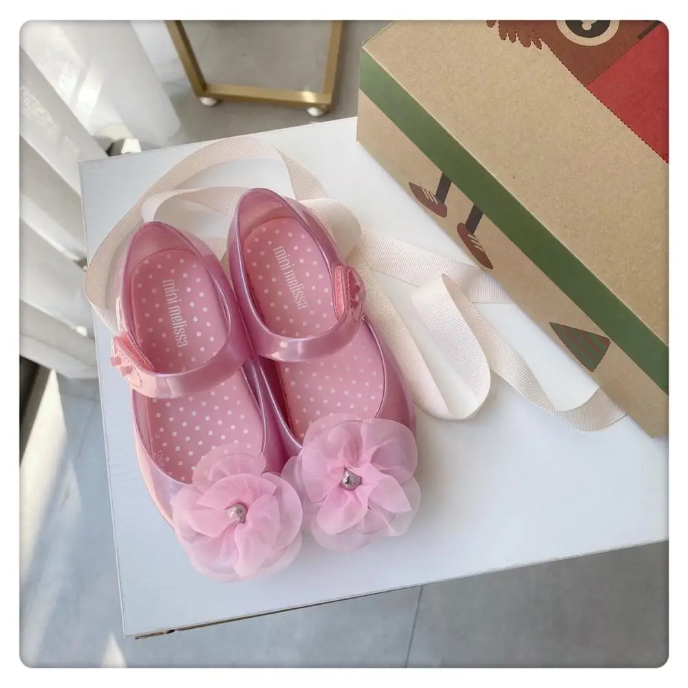 Novi Mini Melissa Otrok sladkarije Čevlji Camellia kristalno Plaži Otroci Sandale Dekle, Princesa PVC Mehke Sladkarije čevlji