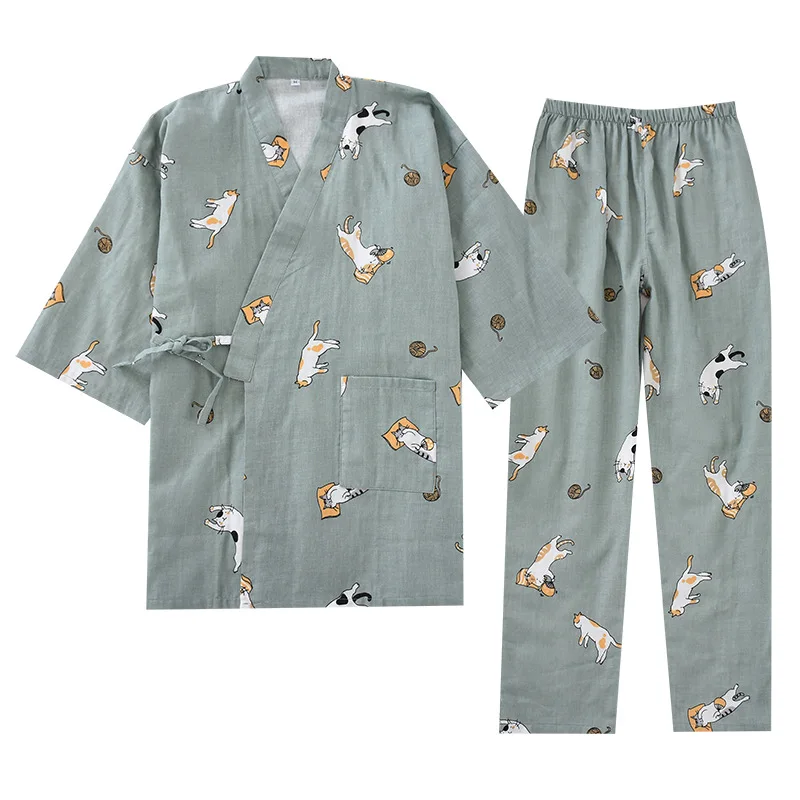 2020 Poleti in Jeseni Nove Priložnostne Svoboden Natisnjeni Kimono Pižamo Dva Kosa Obleko Doma Lahko Nositi Oblačila, ki bo Ustrezala