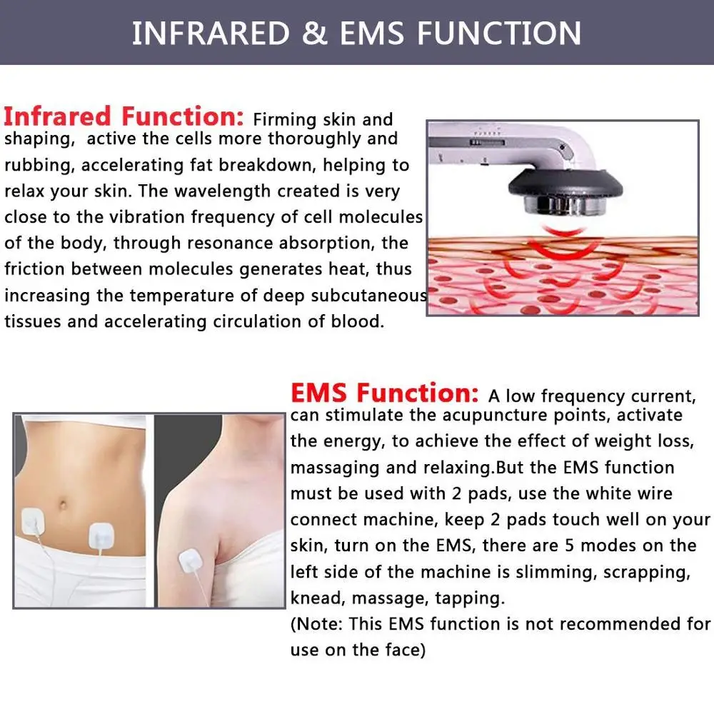 3 in1 Daleč Ir EMS Ciliometer Telo Massager Telo Lepotno Nego Kože Tanke Obraza, Telesa, Hujšanje Massager hujšanje Vibracij