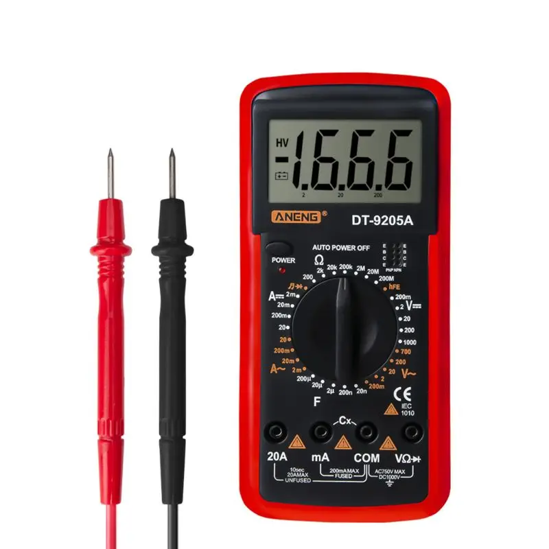DT9205A Digitalni Multimeter hFE AC DC Triode Diode Odpornost Amp Električni Tester