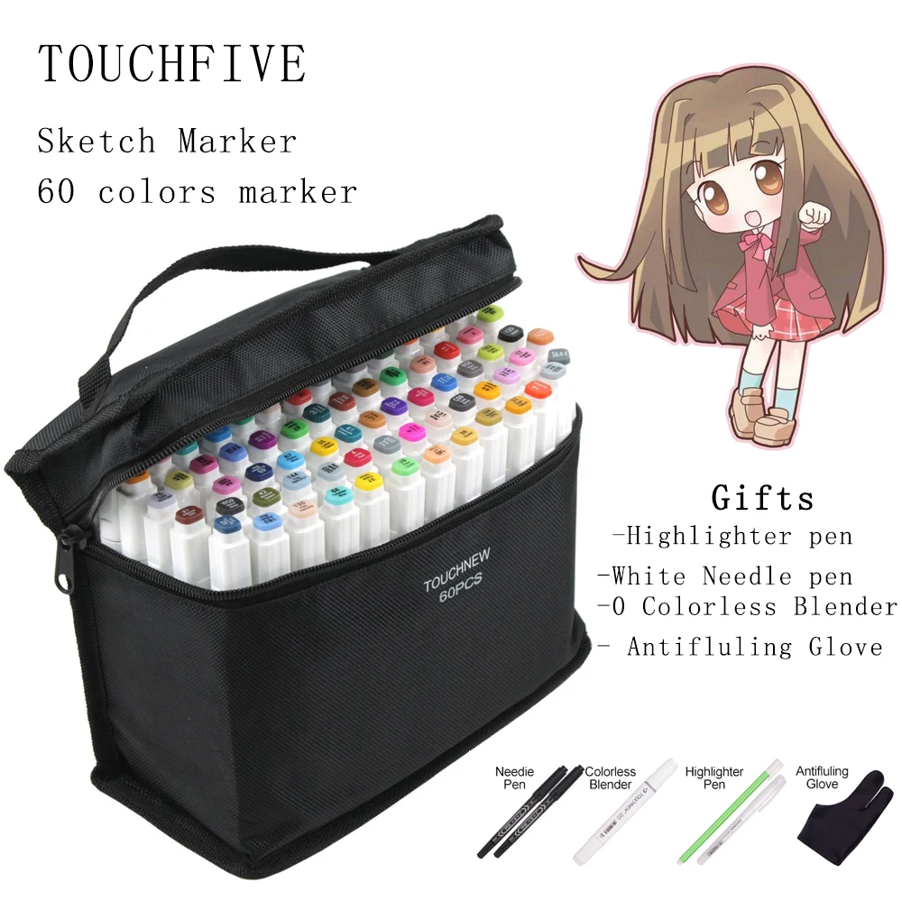 Dvojni Čopič Marker Nastavite Touchfive Grafiti flomaster Nastavite Touchnew Risal označevalcev 60 Barve Pero za Risanje Manga Načrt za Šolsko