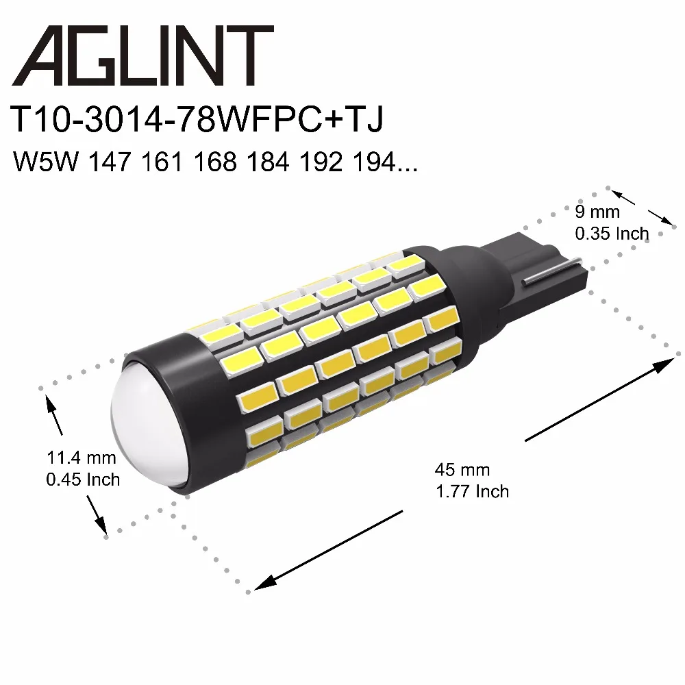 AGLINT 2PCS T10 Avto LED Zamenjava Žarnice S Projektorjem Objektiv W5W 194 168 2825 Avtomobilske LED Potrditev Žarnice Bele 12-24V